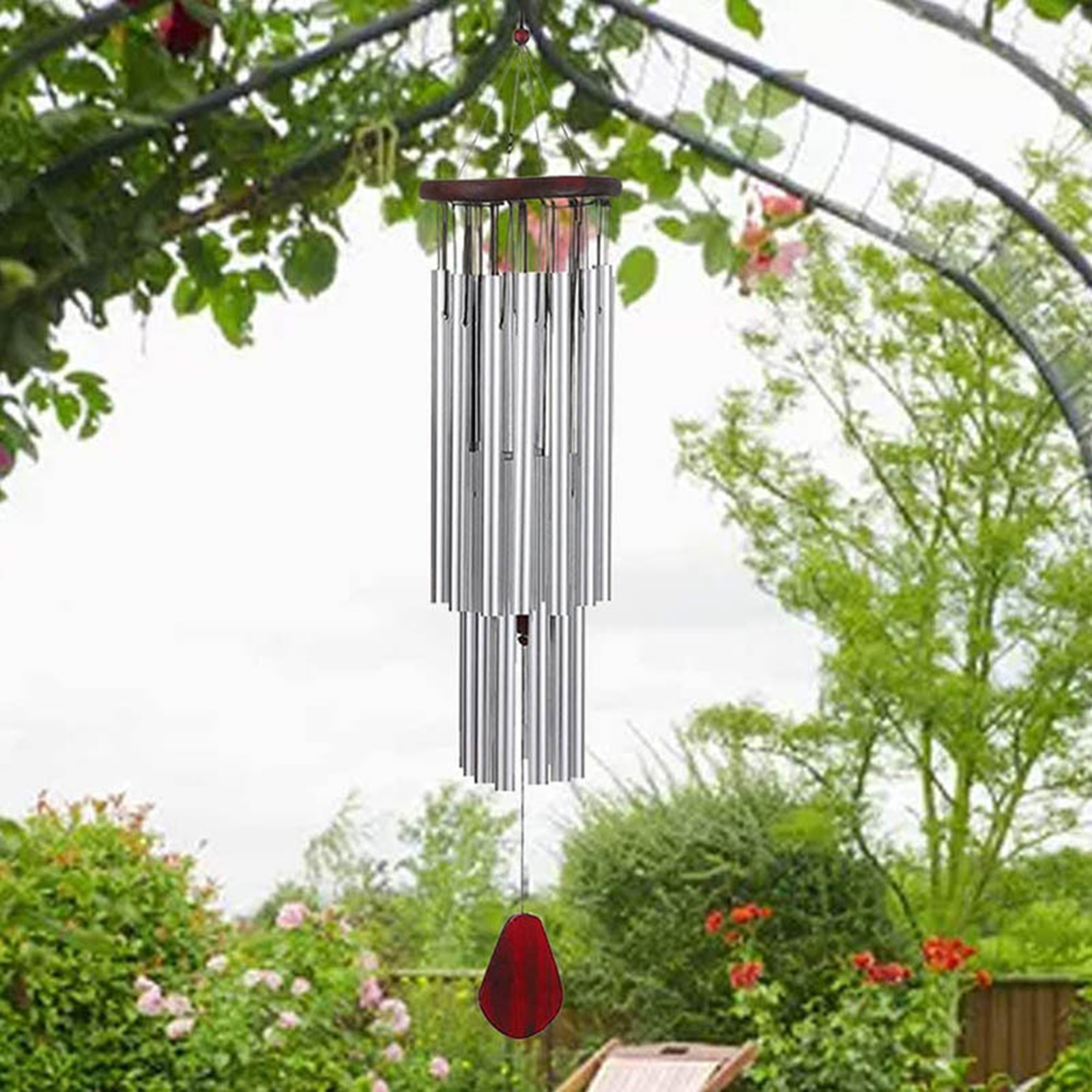 33.5 Inch Large 27 Tubes Wind Chimes Solidly Constructed Wood Aluminum Chime