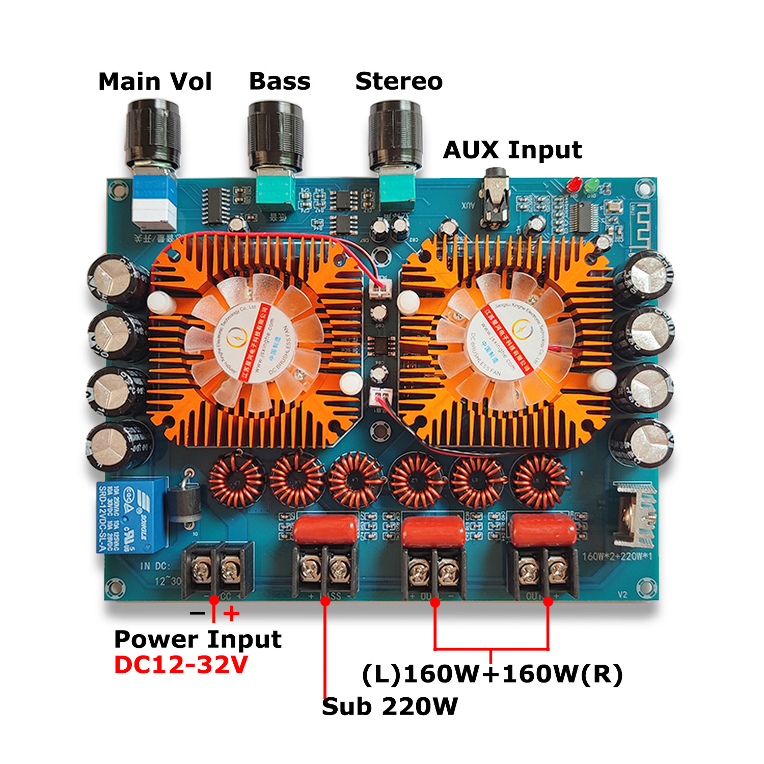 canais tda7498e 2x160w + 220w aux bluetooth 5.0 de entrada