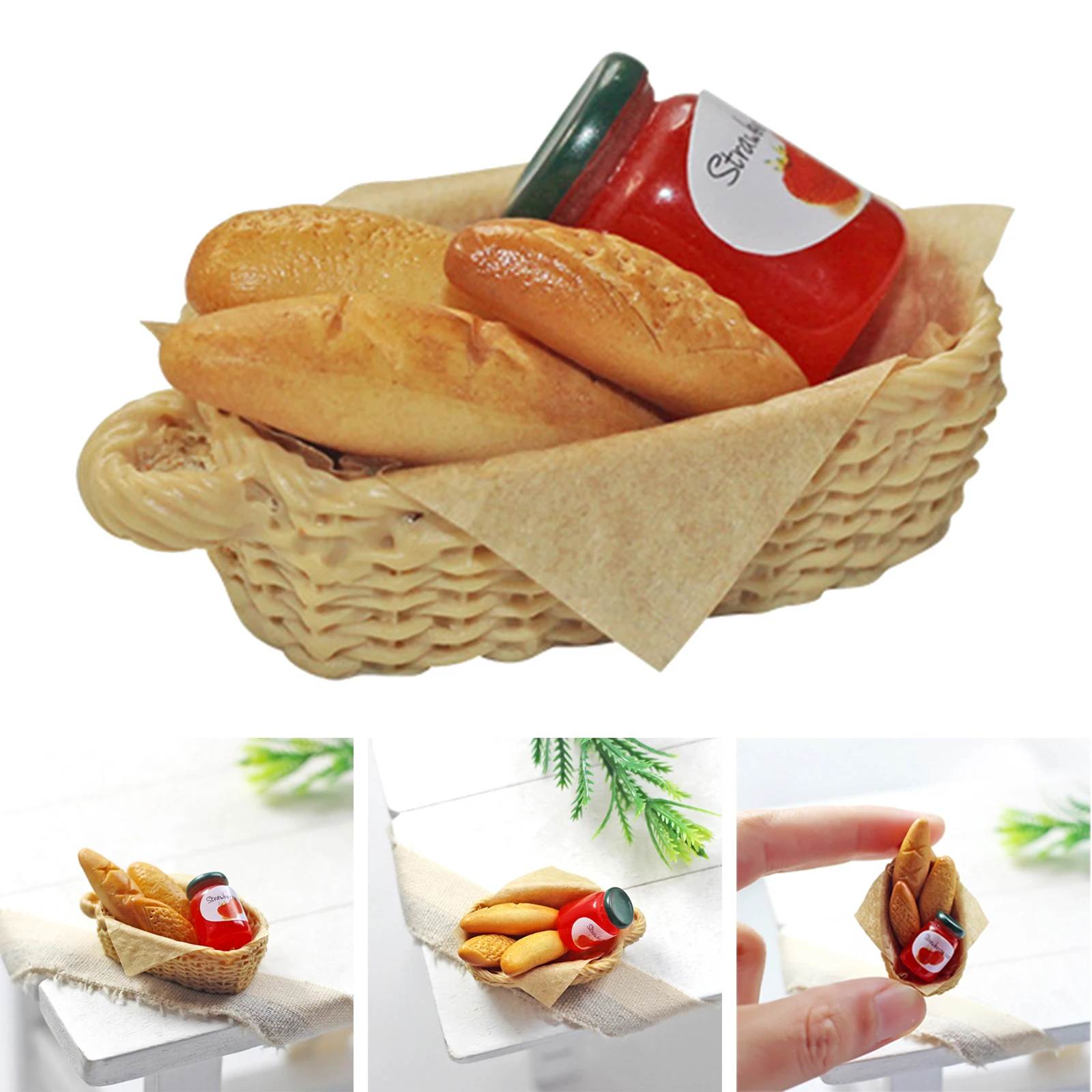 1/12 Scale Jam Small Bread Basket Set Doll House Accessories Kitchen Toys
