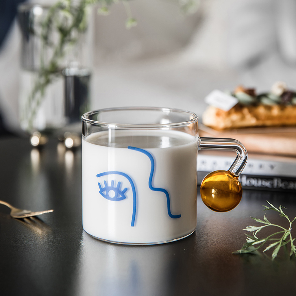 Glass Mug Home Office Hot Cold Coffee Milk Juice Latte Water Drinking Cup