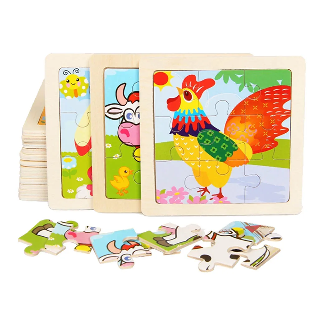 20x Wooden Animal Jigsaw Board Games Toddler Children Early Educational Toys