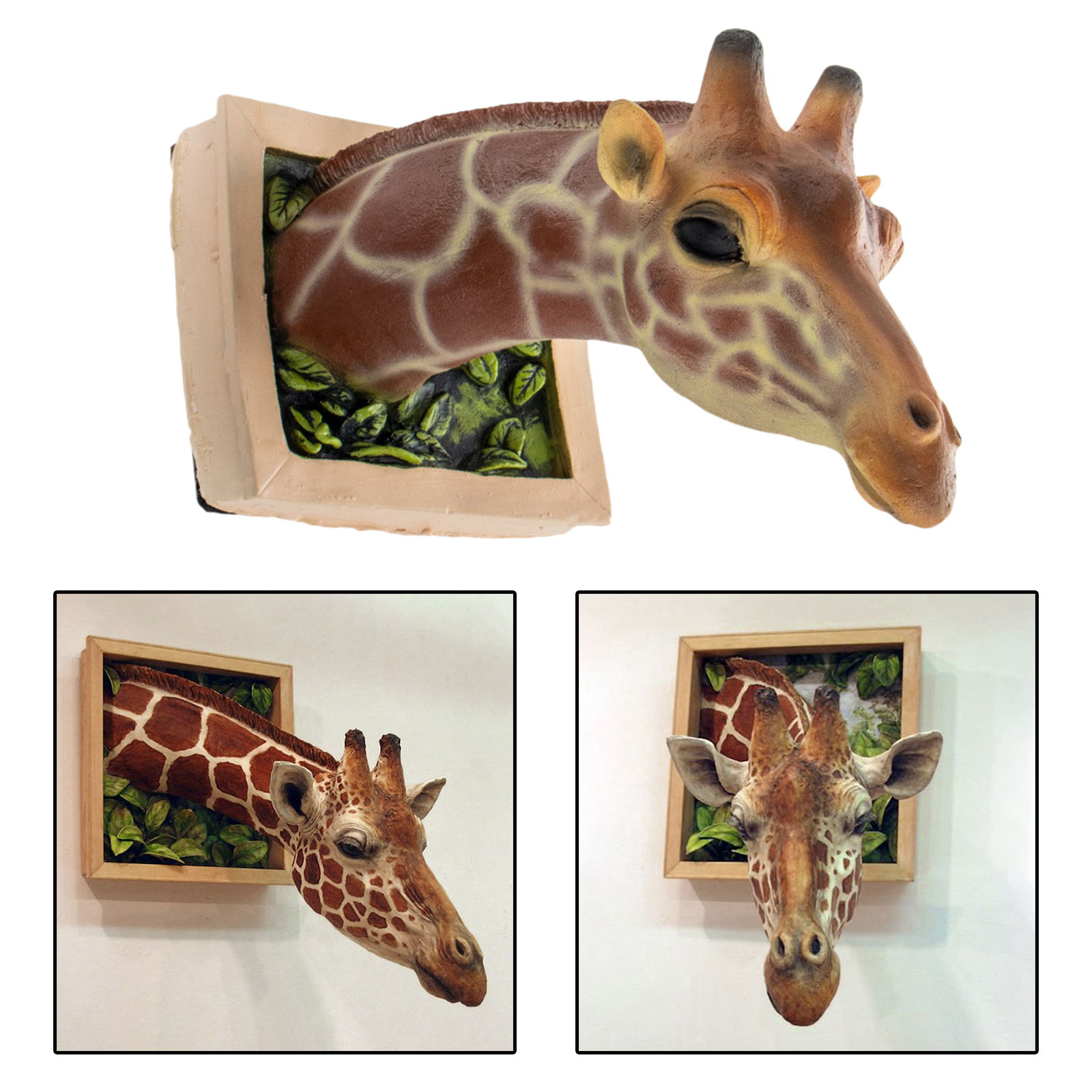 Giraffe Head Wall Mount Statue Wildlife Animal Head Kids Room Home Decor Artwork Background Wall Photo Props