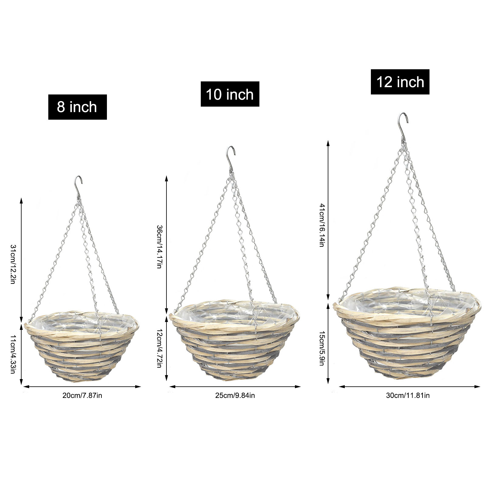 Vaso decorativo, Cestas de plantio suspensas, Decoração de jardim interior e exterior