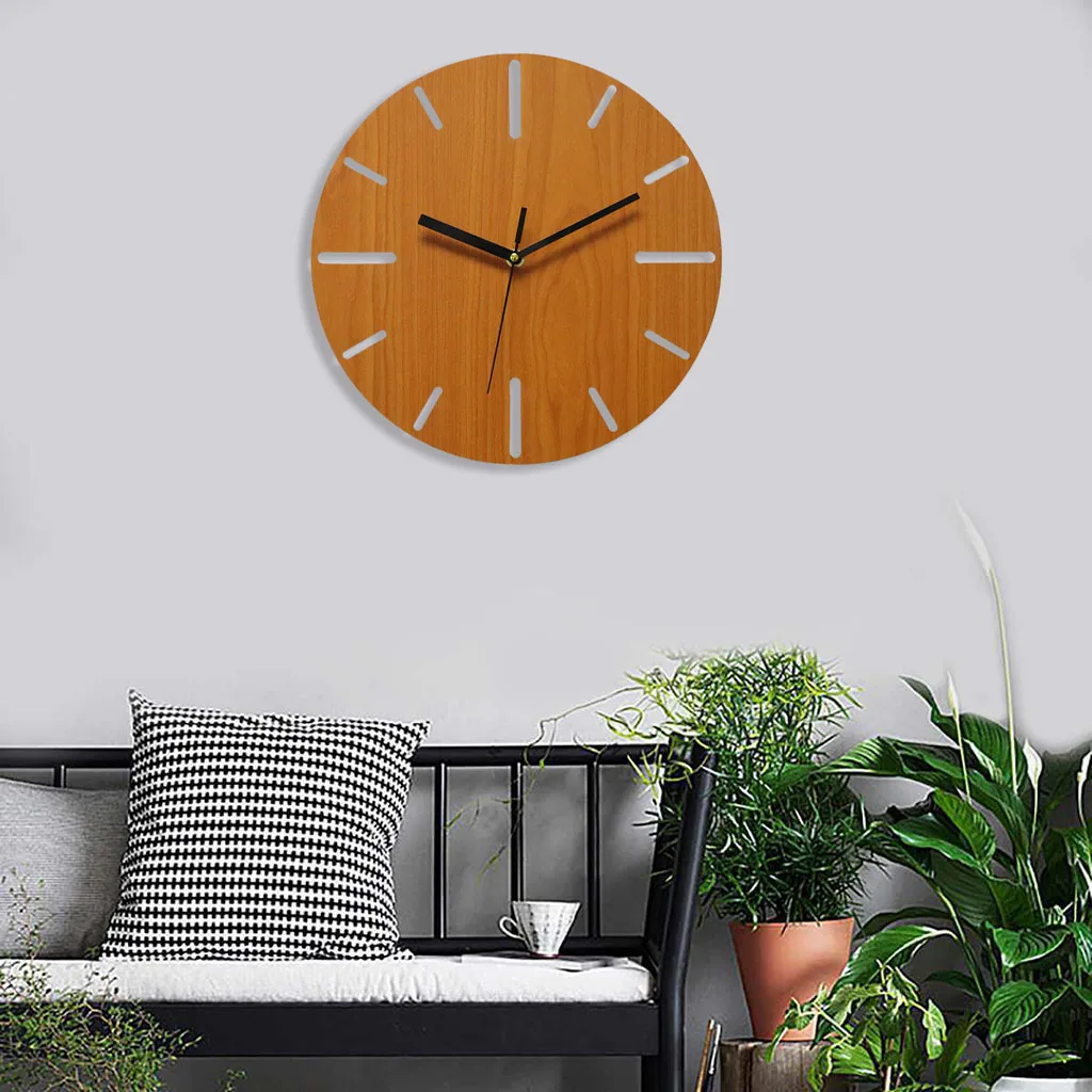 Wooden Wall Clock Modern Nordic Brief Living Room Decoration Kitchen Clock Wall Watch Home Decor 30cm Diameter