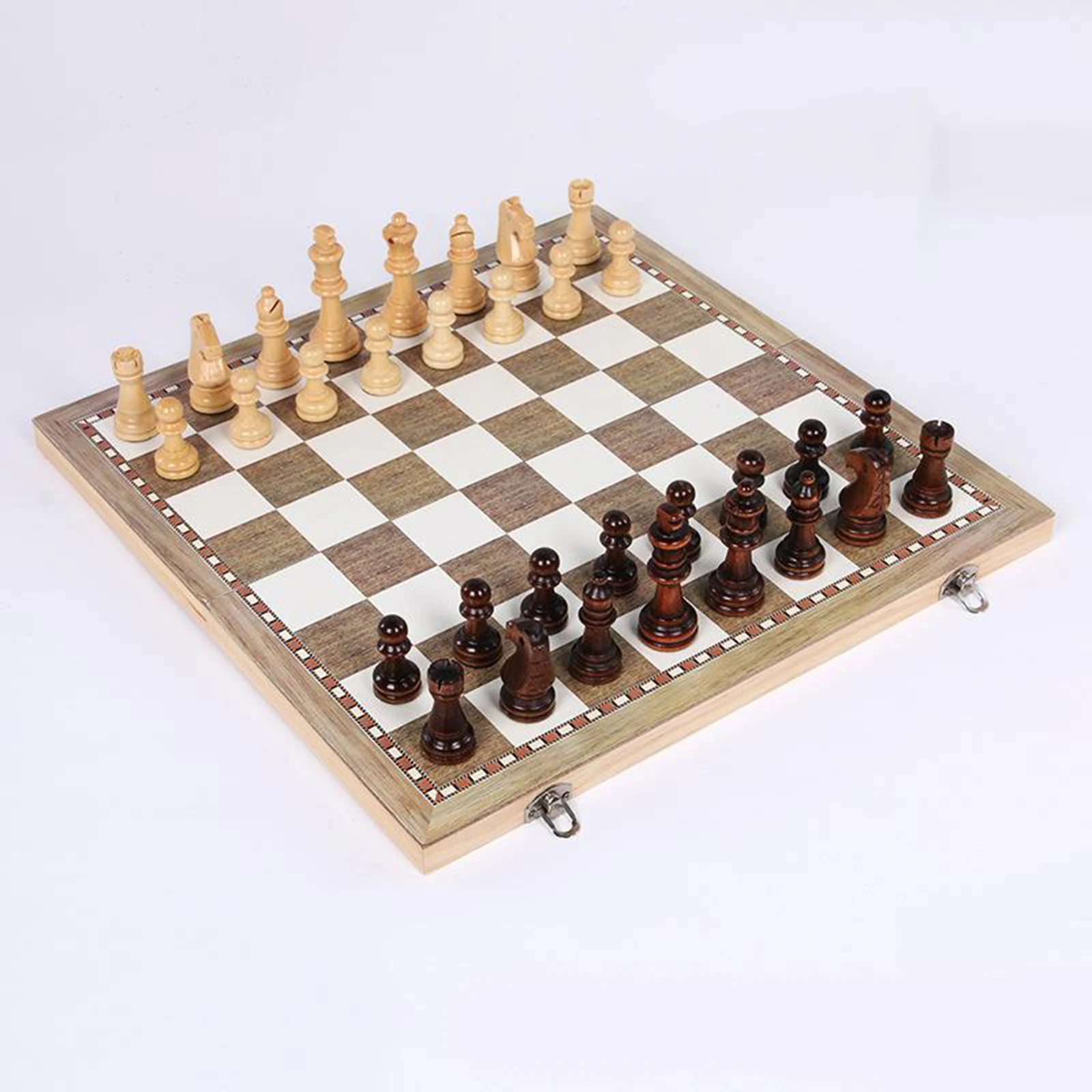 3-in-1 Wooden Folding Chess Board Game Travel Set for Kids Teens Adults,