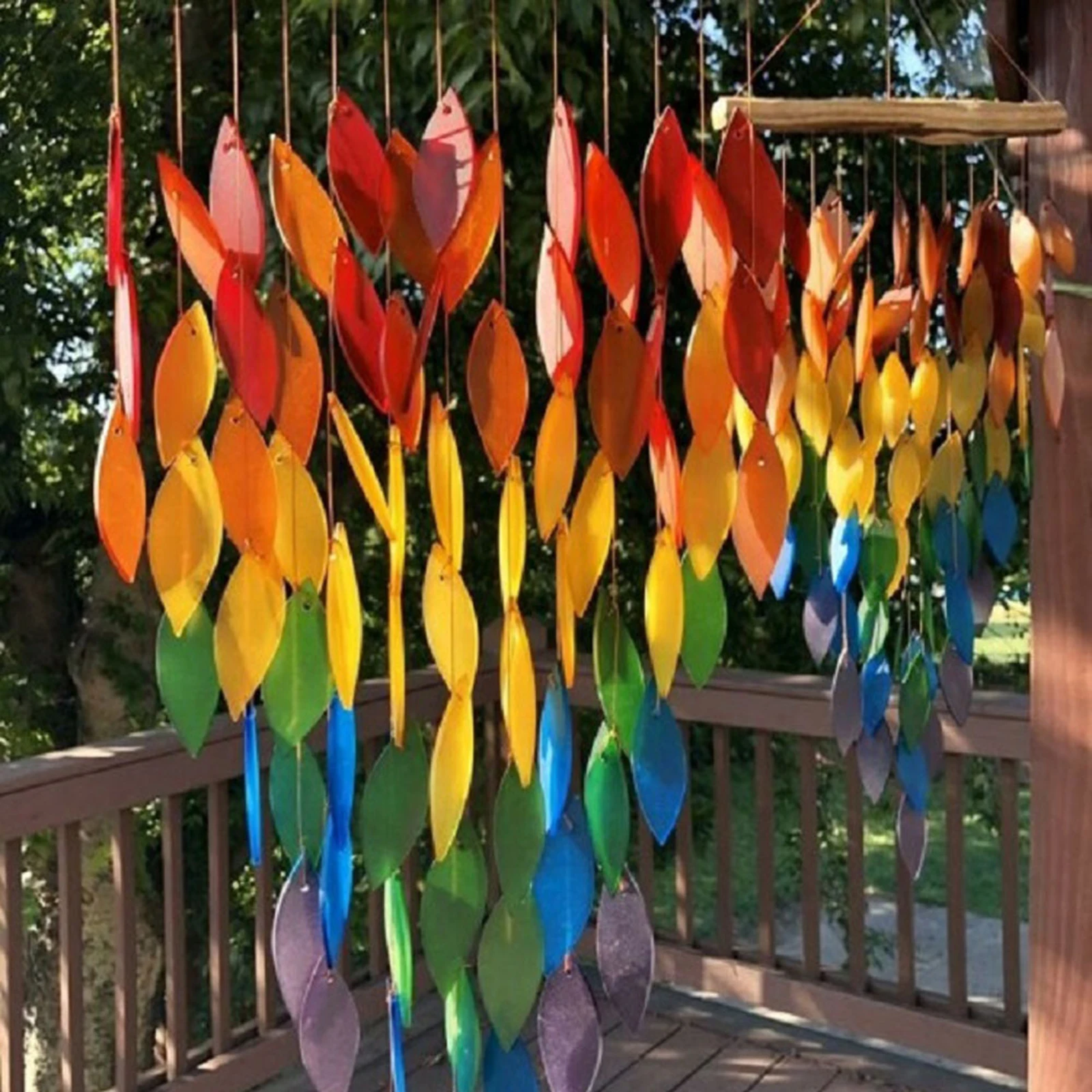 Leaves Rainbow Wind Chimes for Garden Yard Patio Natural Beautiful Sound