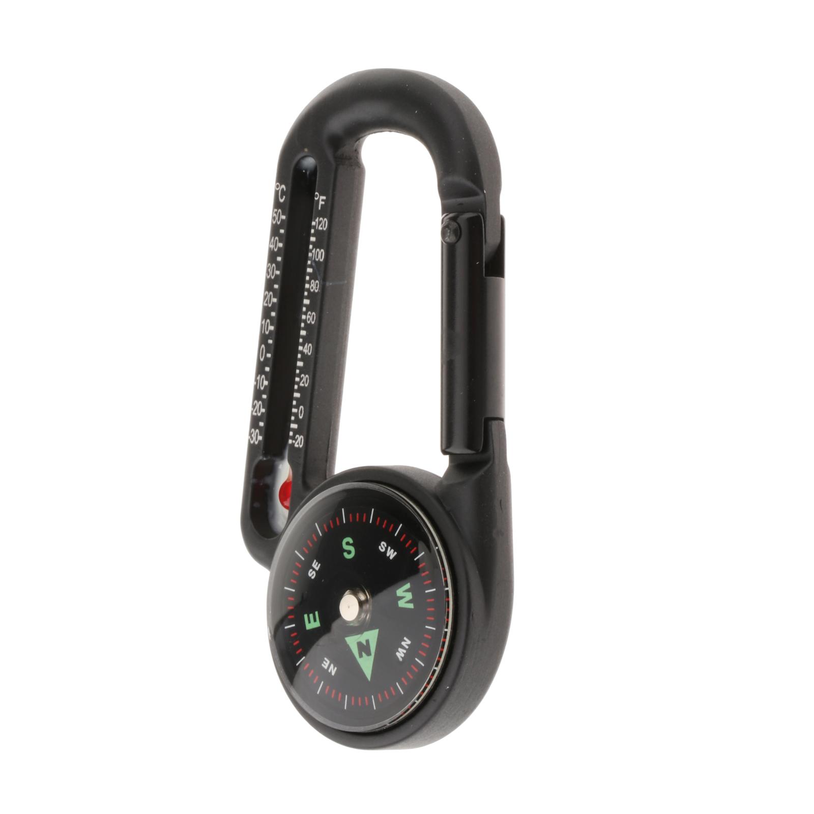 3-in-1 Carabiner Clip Keychain Compass Thermometer for Hiking Travel Picnic