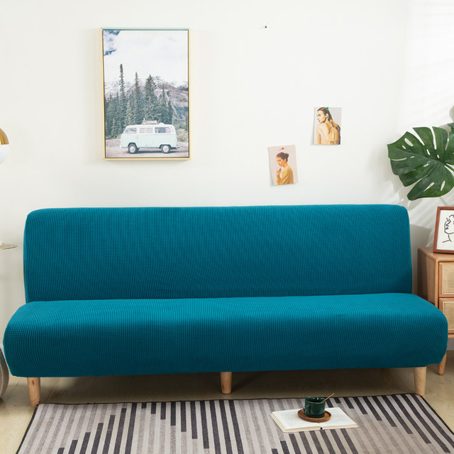 SFYZ HOME Velvet Armless Futon Slipcover,Stretch Silver Fox Futon Cover, Modern Solid Color Sofa Bed Cover For For Futon Folding Bed Sofa (Lake Blue,M 61 72.8in/155 185cm