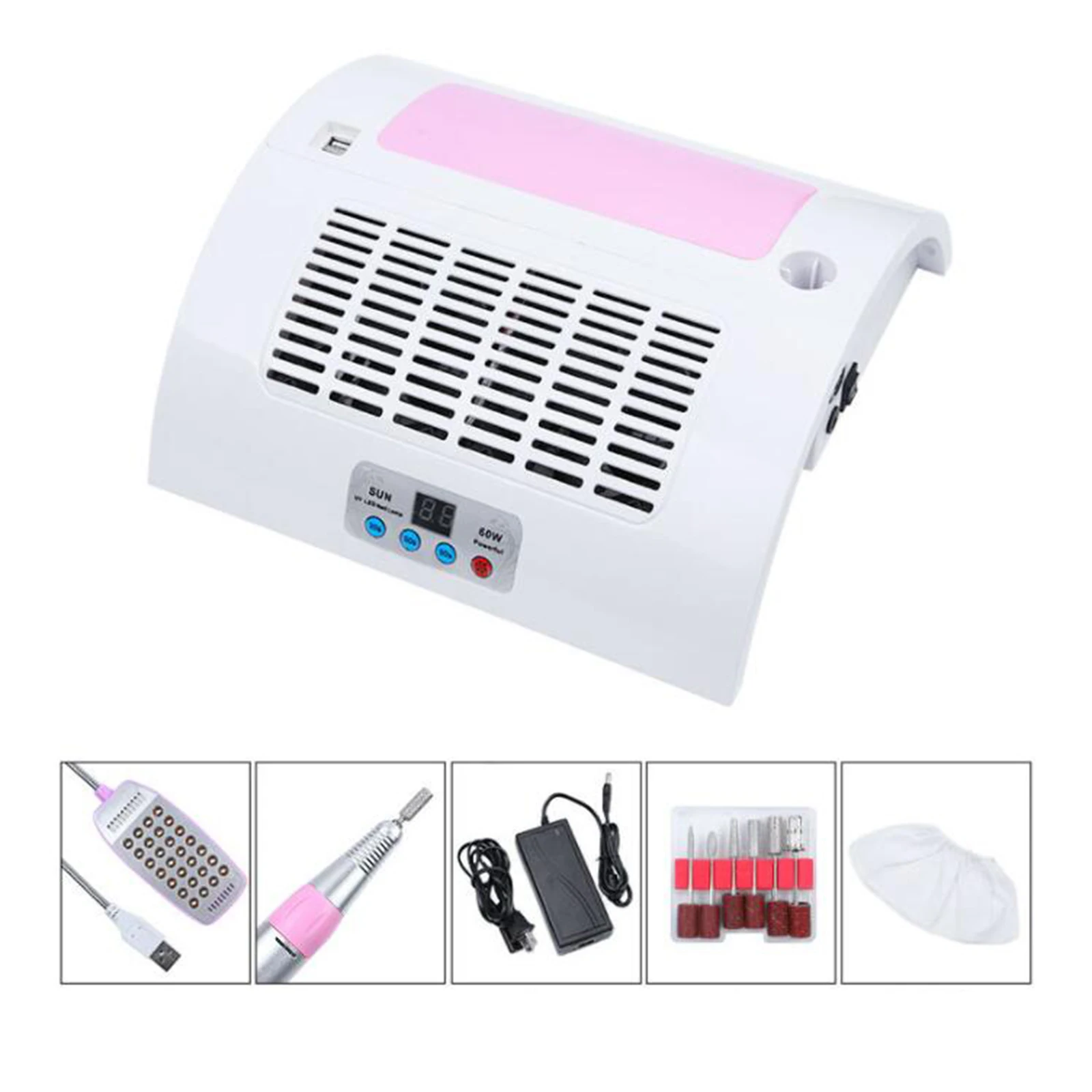 Portable Electric Art Nail Lamp with Polishing Pen Storage Bag Grinding Head 60W Manicure Supplies Drill Dryer