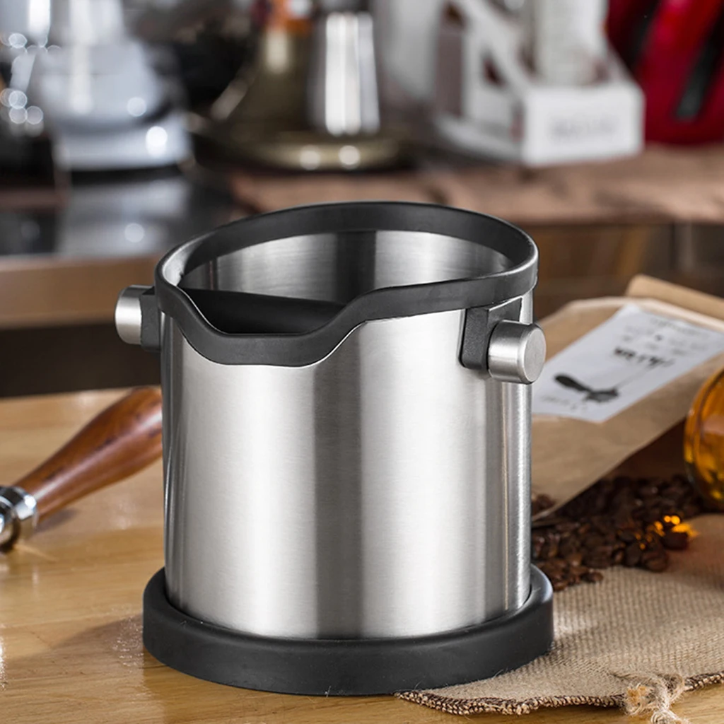 Portable Stainless Steel Espresso Coffee Knock Box Container Waste Bucket for Coffee Maker Detachable Base Removable Non-Slip