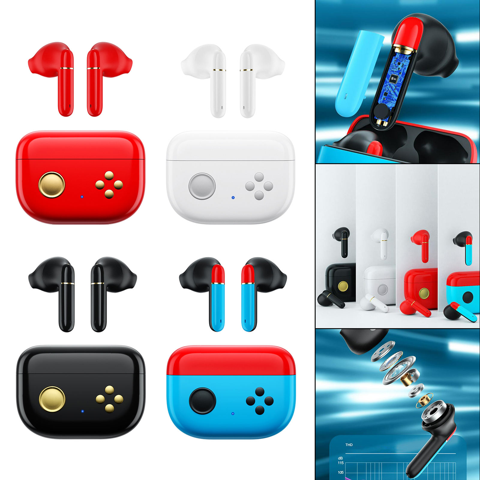 Bluetooth 5.0 Earphones NFC with Microphone Multi-Point Connection Voice Control Noise Cancellation Earbuds for Charging Case