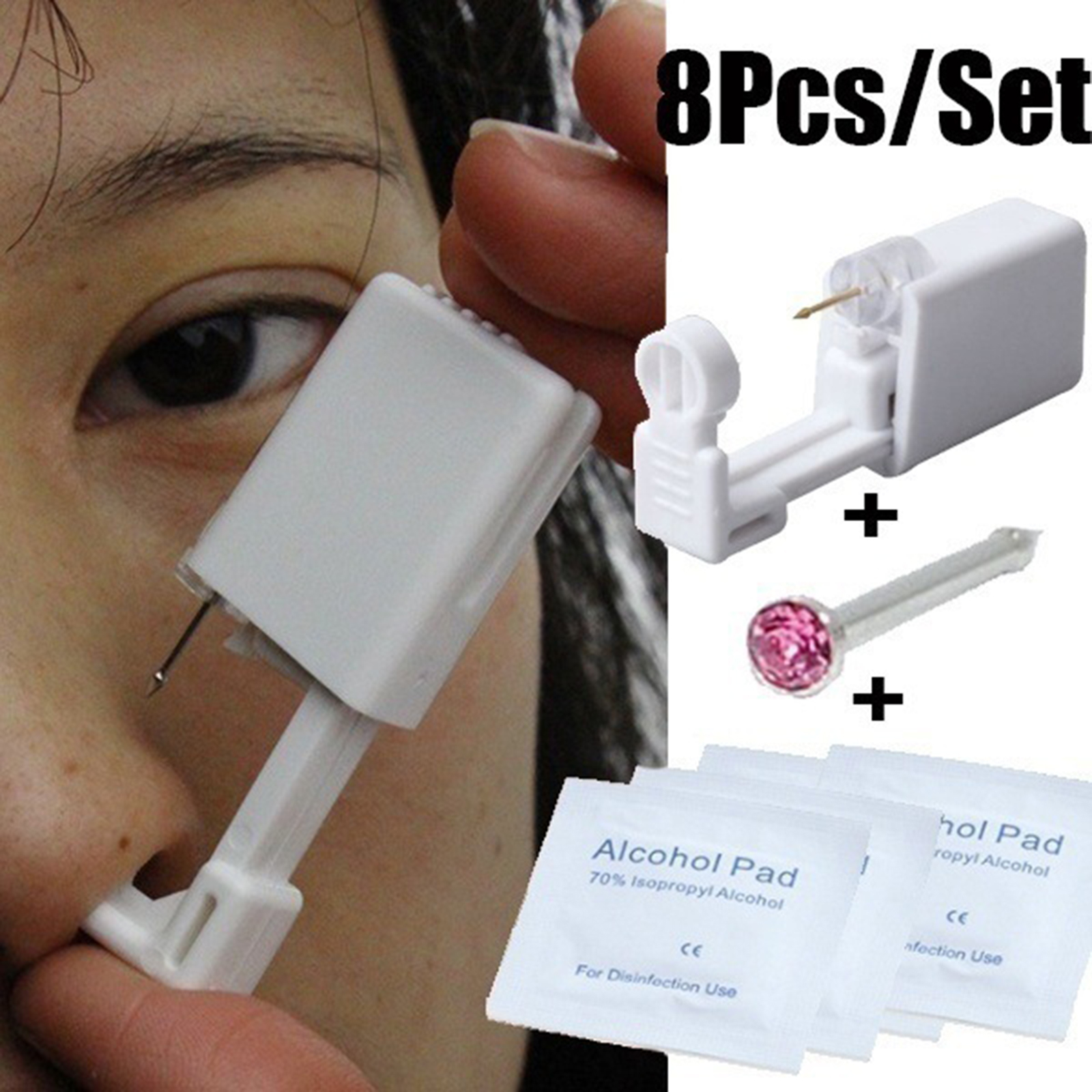 Self Nose Piercing Gun Earring Ear Stud Gun Kit Sterile NoPain Tool Stainless Steel Home Ear Piercing Kit Tools Earrings Studs 