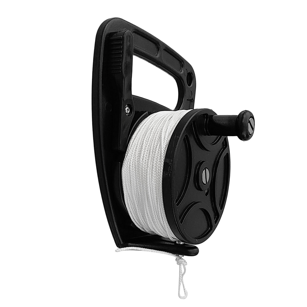 Heavy Duty Orange Plastic Scuba Diving Multi Purpose Wreck Cave Dive Reel with Handle and 150ft Nylon Line, Thumb Stopper