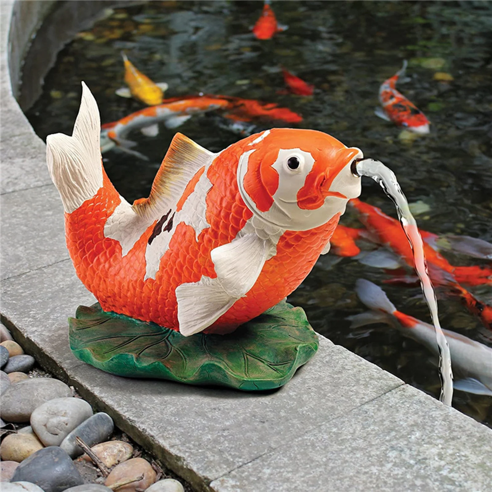 Pond Spitter Statue Figurine Resin Fish Lucky Sculpture Desktop Ornament Garden Fountains And Water Features Pond Decor