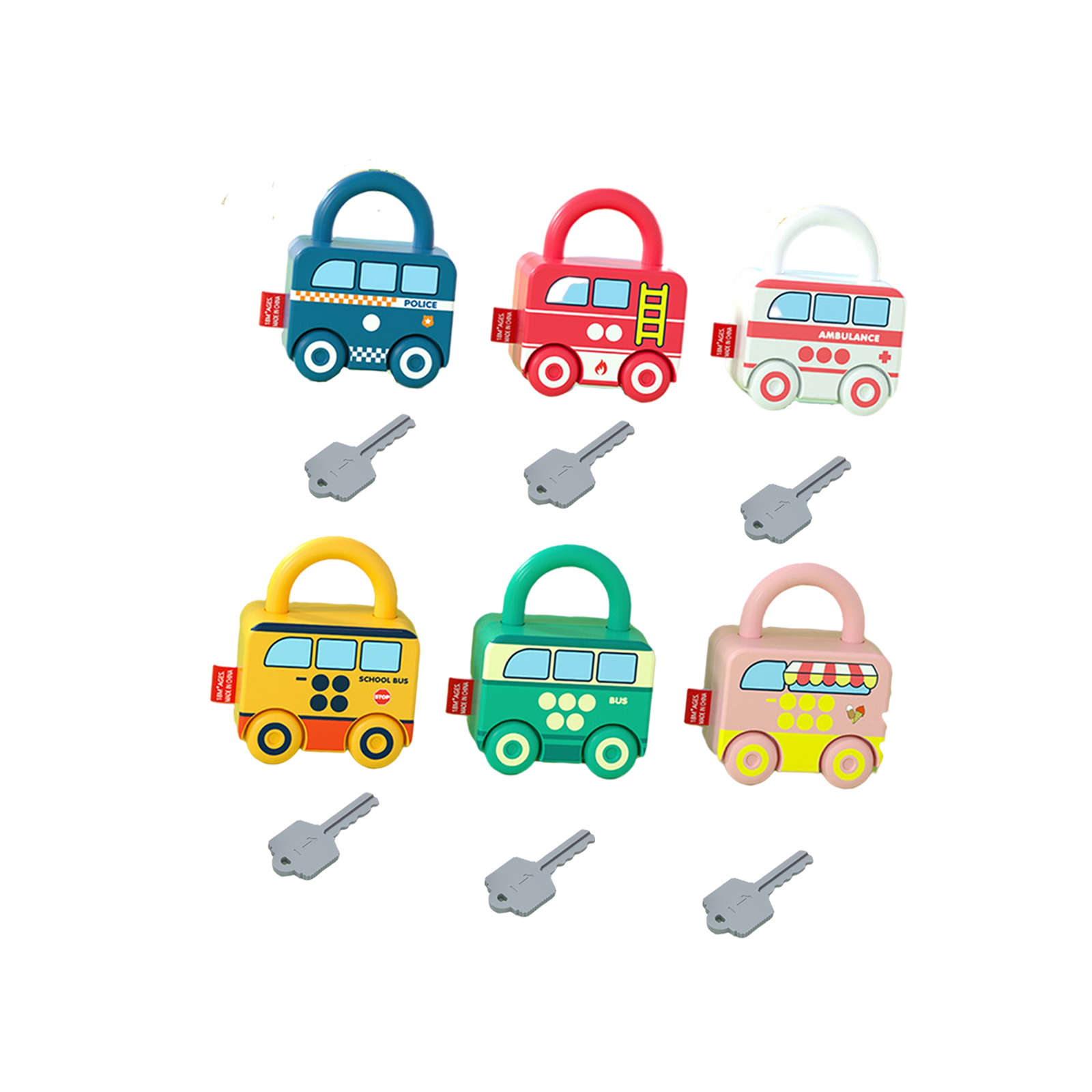 Kids Busy Car Digital Unlocking Paired Toys, Bus Locks Keys Matching Game Learning Set, Children Educational Accessories