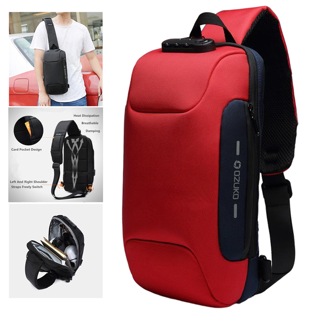 Men's Sling Bag Chest Shoulder Backpack Crossbody Bag with USB Charging Port for Travel, Hiking ,Cycling