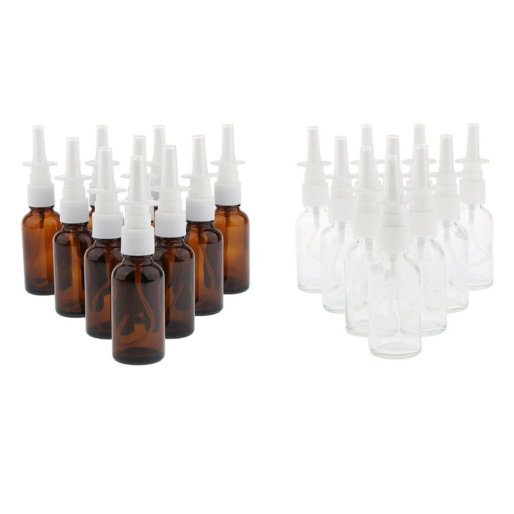 10Pcs Empty Refillable Glass Nasal Spray Bottles Fine Mist Pump Vials 30ml Suit for Makeup Water Perfumes Essential Oils etc.