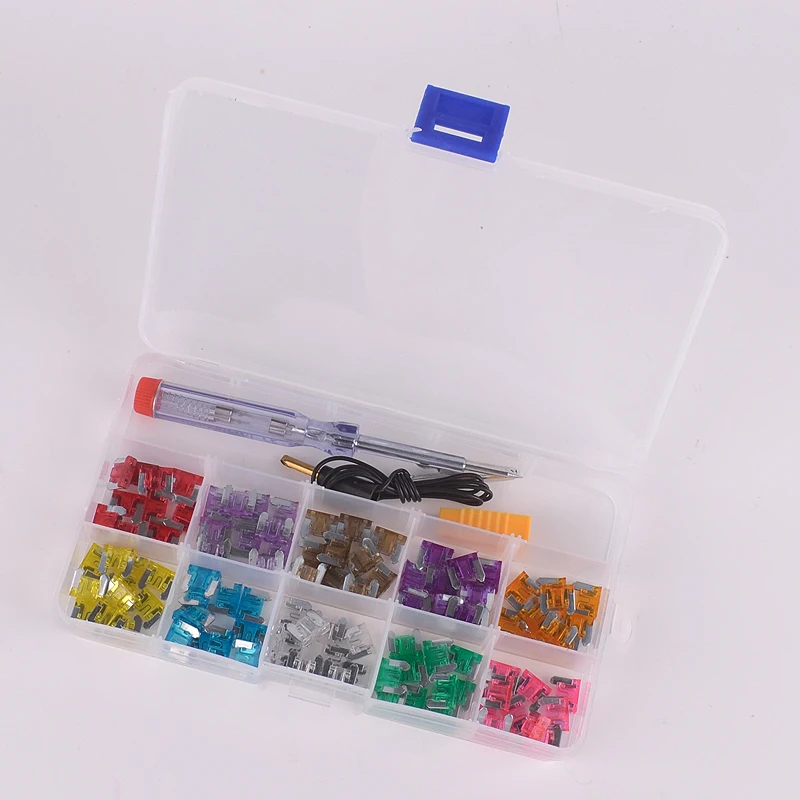 100x Micro Mini Blade Fuse Assorted 3/4/5/7.5/10/15/20/25/30/35A + Test Pen