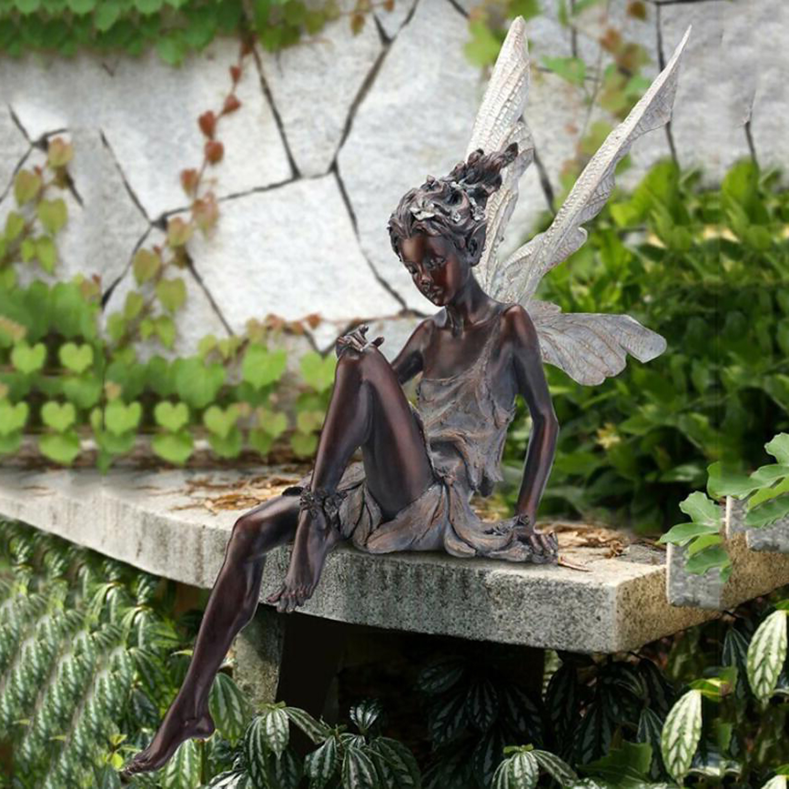 Sitting Fairy Statue Fountain Pond Ledge Fairy with Wing Garden Statues Home Shelf Patio Figurine Backyard Sculpture Decoration