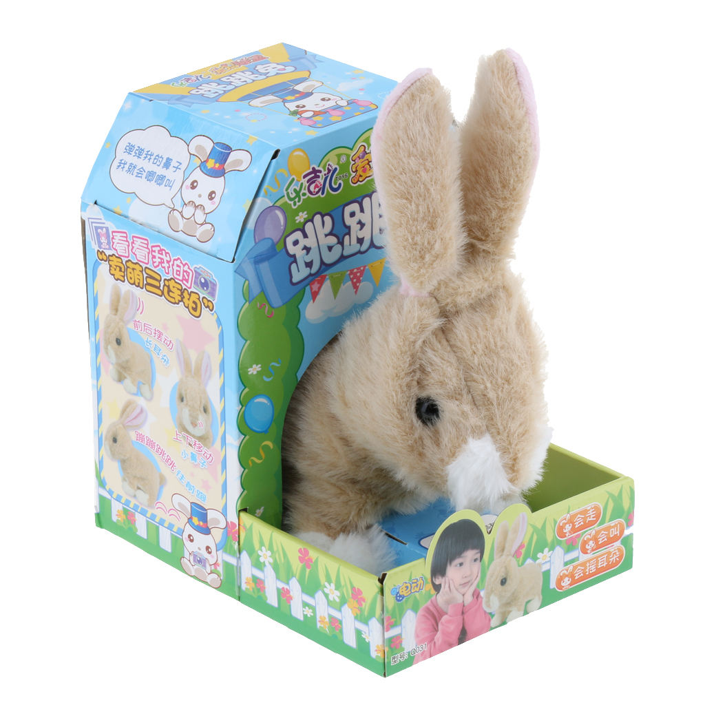 2xElectronic Plush Jumping Rabbit Toy Robot Walk Jump Waggle Ears Nose Gifts