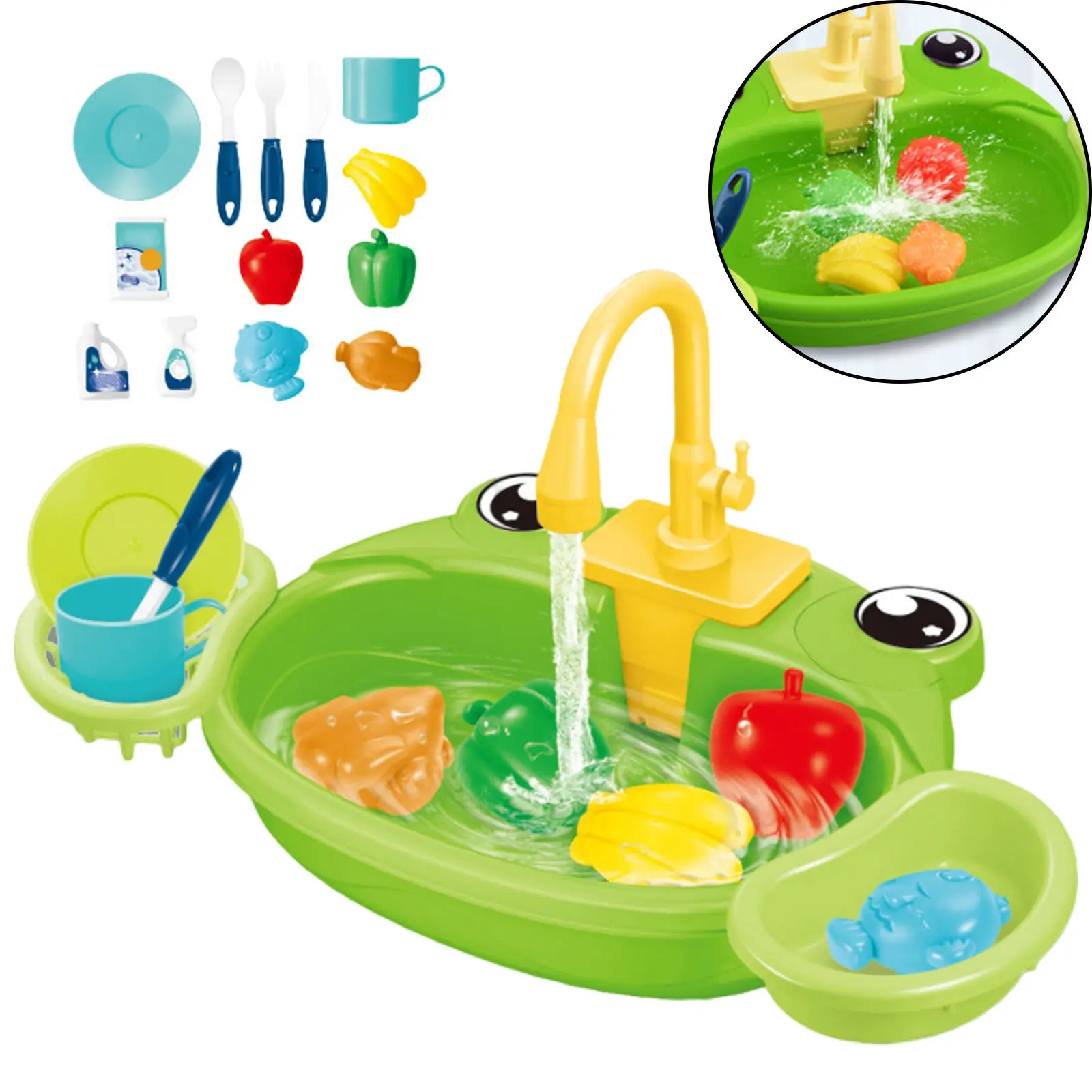 Kitchen Sink Toys Play Dishes Pretend Cleaning with Running Water Electric Play Set for Play House Gift Kids
