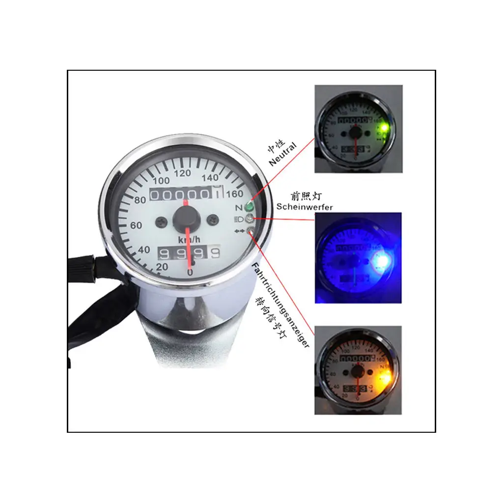 LED Backlight Motorcycle Odometer KMH Speedometer Tachometer Gauge Chrome