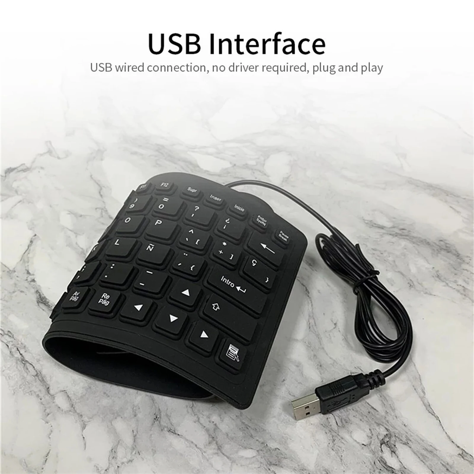 Foldable Spanish Keyboard Waterproof Rollup Keyboard for Desktop Laptop