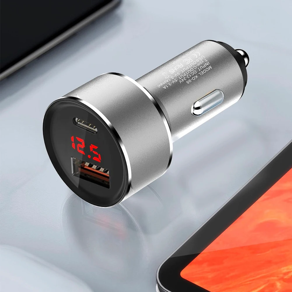 car phone charger Aluminum Alloy Portable Dual Car Charger USB PD Interior Accessories 18W DC12V-24V Fast Charging Lightweight Cigar Lighter best usb c car charger