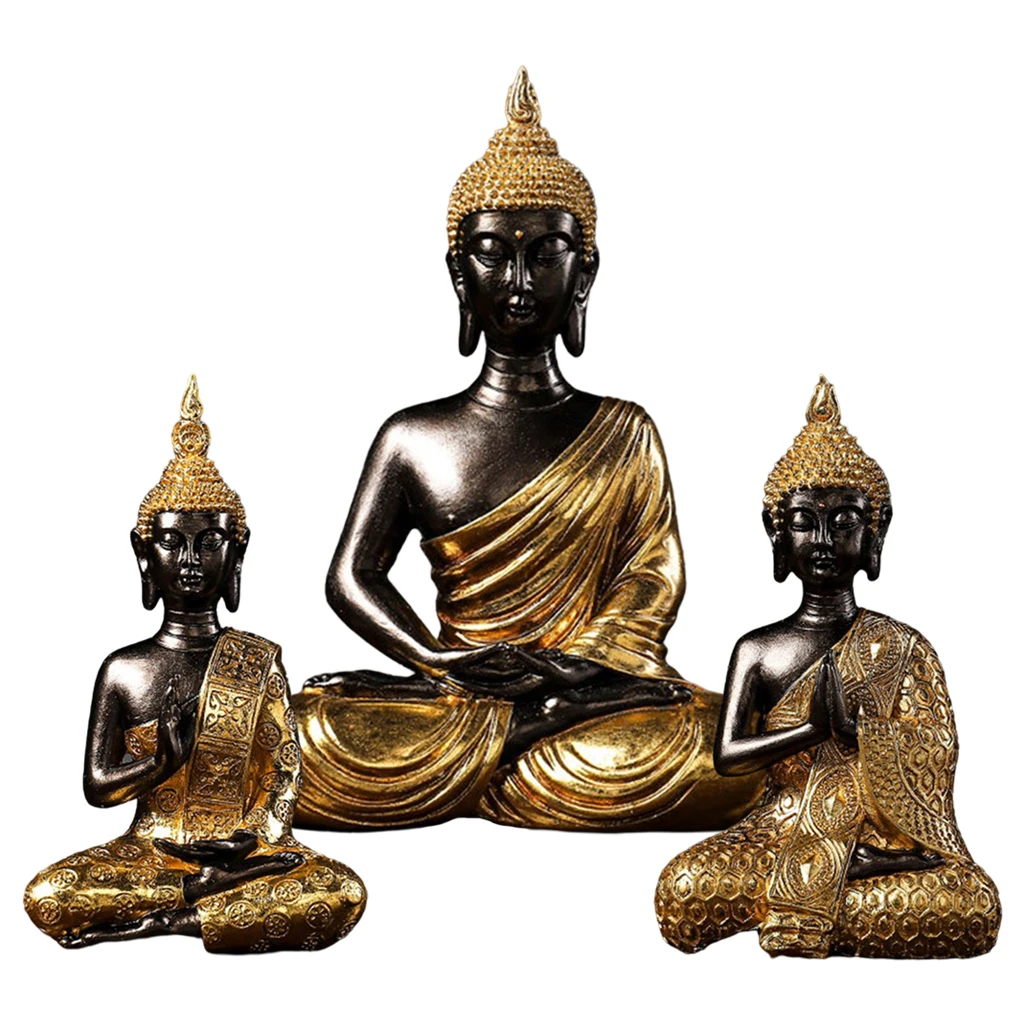 Buddha Statue Gold Blessing Thai Figurines Office Sculpture Meditation Decor