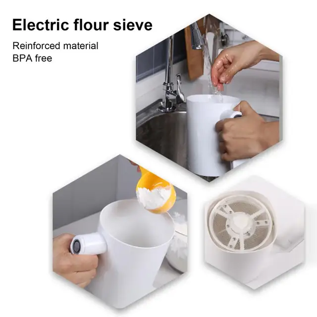 Horoper Electric Flour Sifter, battery operated electric flour sifter, 2  Using Modes Handheld Operated Flour Strainer Electric Cup Shape White  Powder