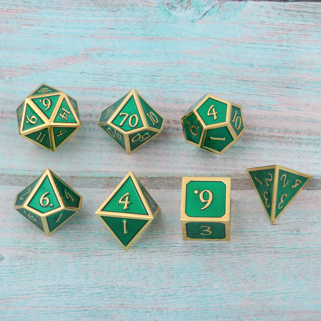 7 Pieces Alloy Metal Dice Polyhedral Dice D20 D12 D10 D8 D6 D4 for Dungeons and