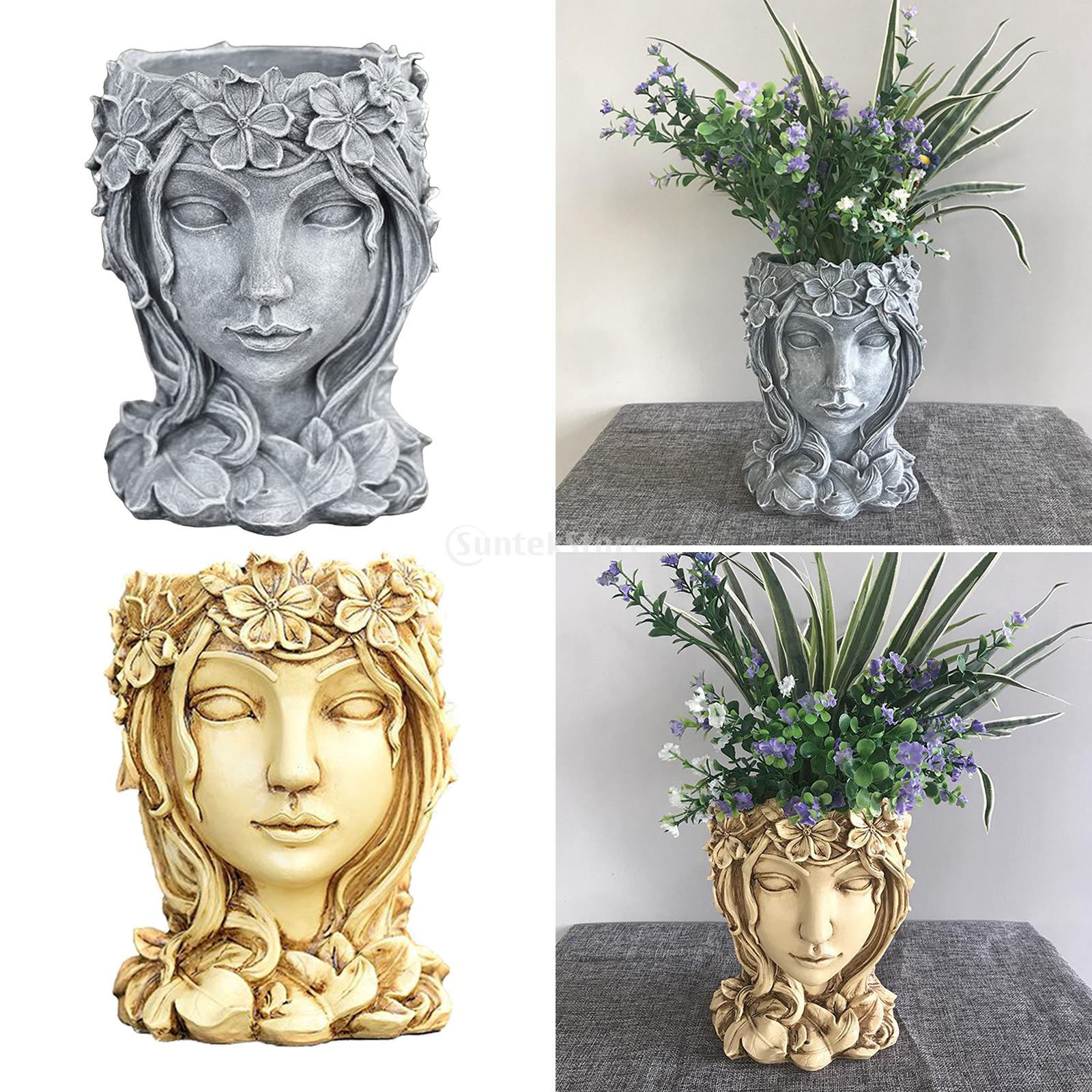 Resin Goddess Head Statue Planter Flower Succulent Pot Yard Desktop Decor