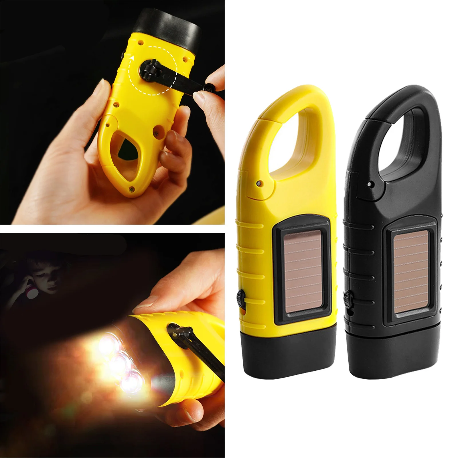 Hand Crank Emergency Flashlight LED Solar Panel Survival Camping Hiking Backpack