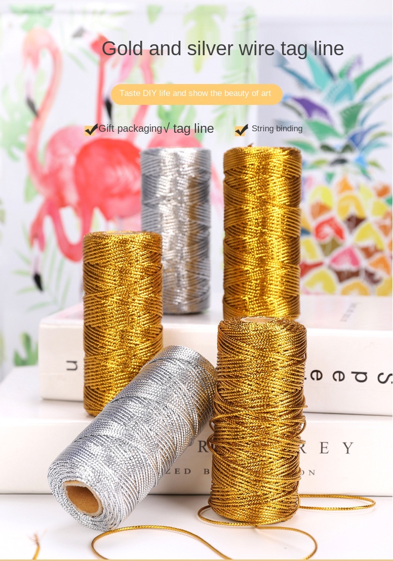 100 m Schnur, Basteln, DIY, Gold, Silber, Seil, Nähschnur, gedrehter Faden, Heimtextilien, Dekoration, Party, Makramee-Schnur, Seilband, 1,5 mm – Detail 2