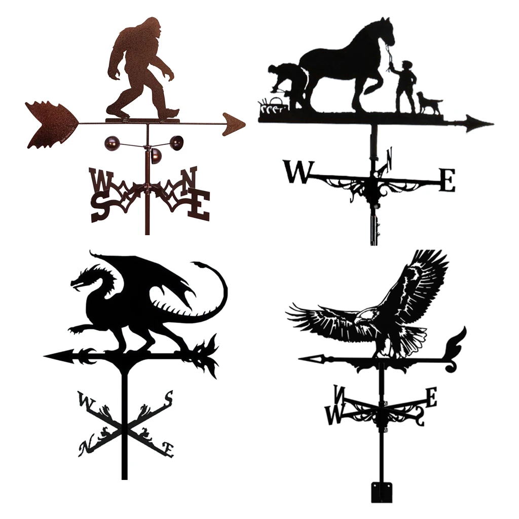 Metal Black Weathervane Roof Mount Weather Vane Outdoor Barn Stake 50cm Tall