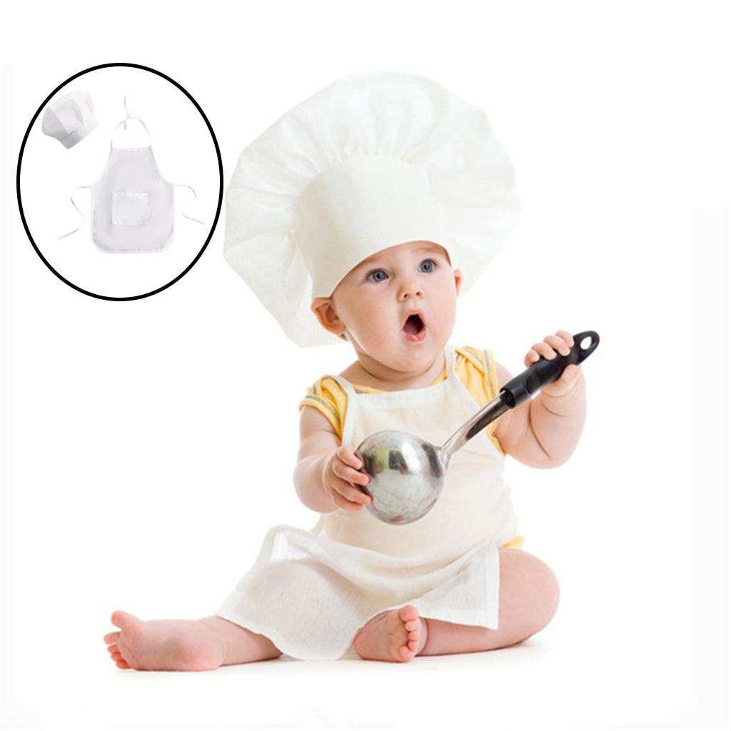 Breathable Soft Cotton Baby Infant Newborn Photography Prop Boys Girls Chef Apron Hat Cook Outfits Costume for Kids Baby Suit