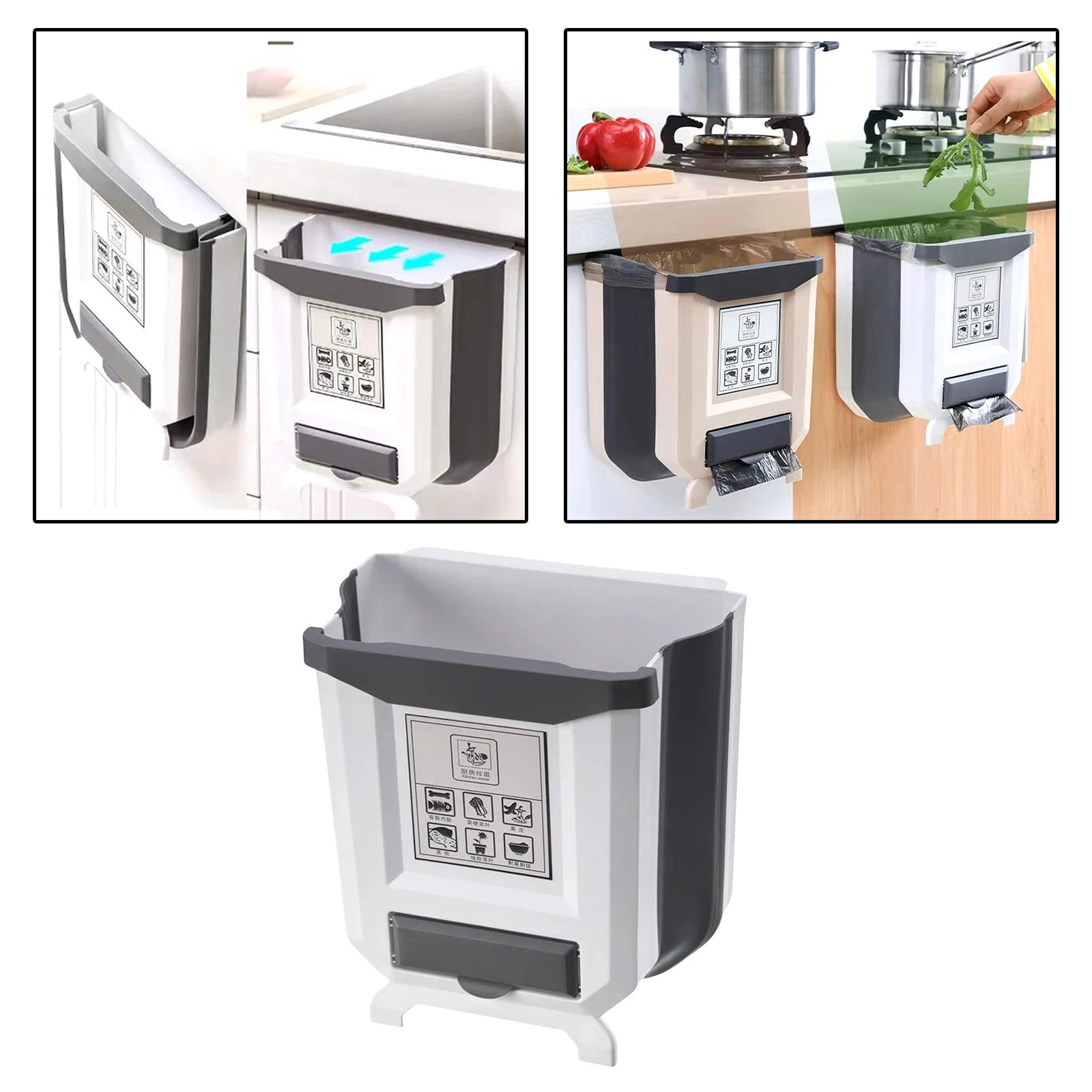 Kitchen Folding Waste Bin Trash Container Garbage Can for Bedroom