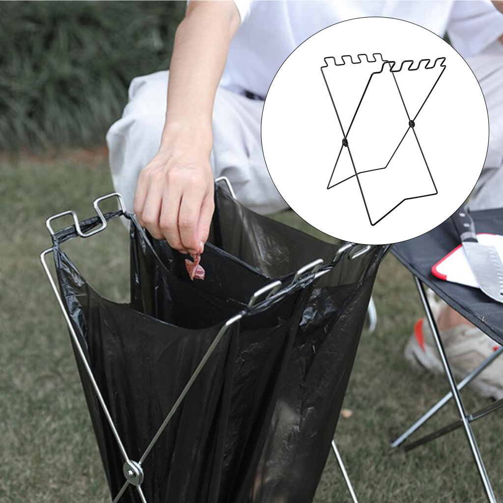 Folding Trash Bag Holder Stand Outdoor Countertop Waste Sorting Bin Rack Garbage