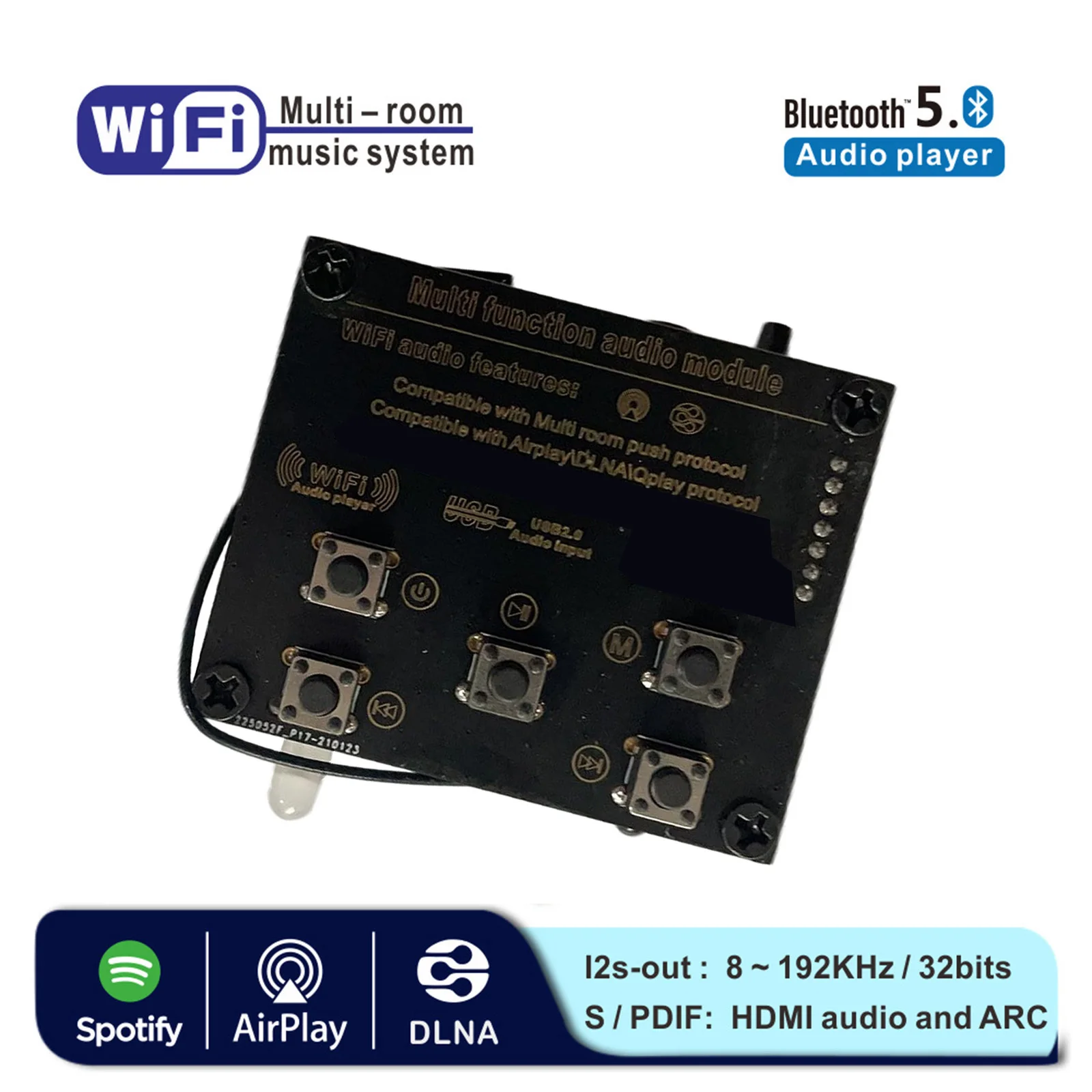 Wifi and Bluetooth 2 in 1 Wireless Receiver Bluetooth Module Multi-Room DLNA Airplay Spotify Bluetooth Audio Receiver