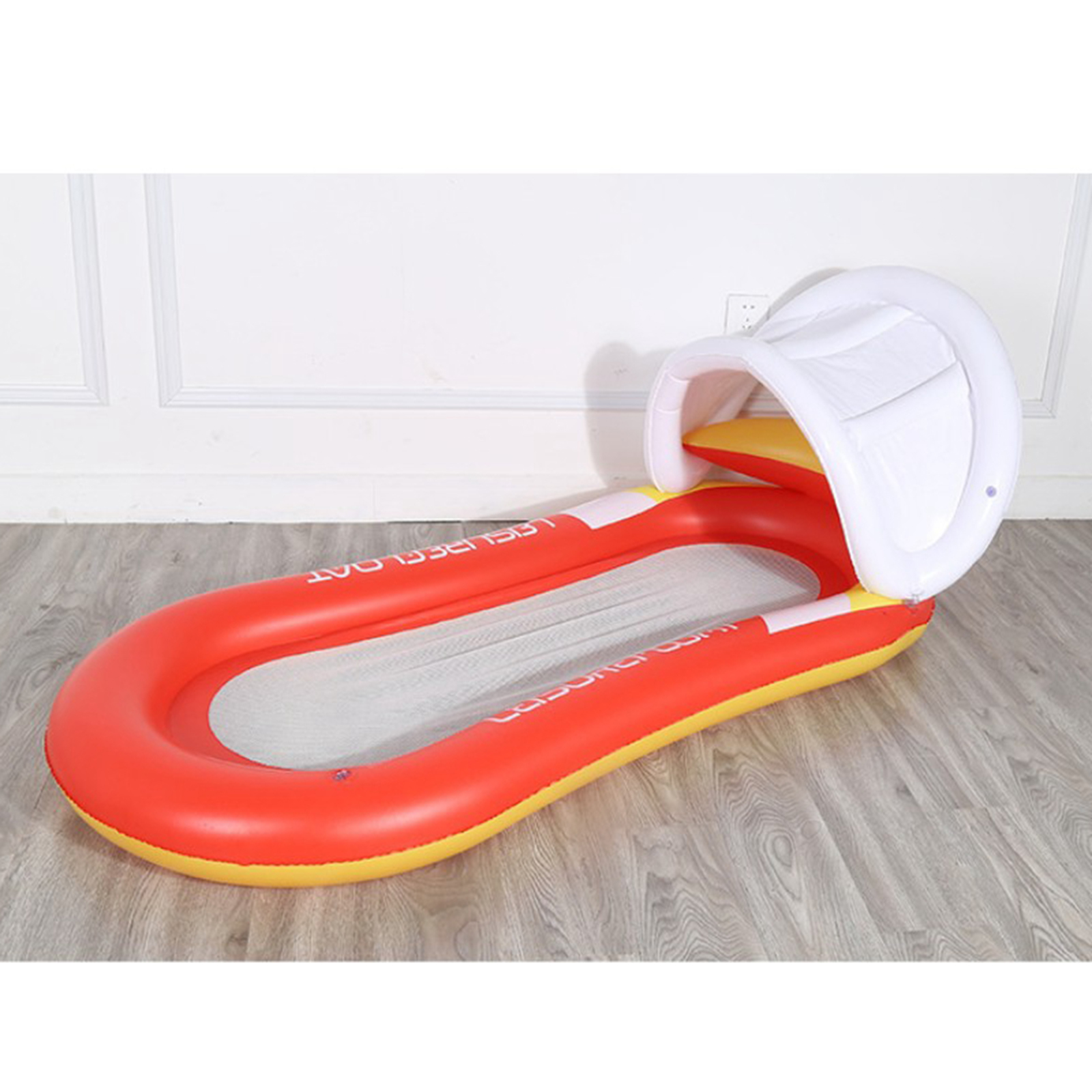 Deluxe Inflatable Hammock Float Row with Awning Swimming Bed Portable Beach Summer Supplies 63x35 Inch