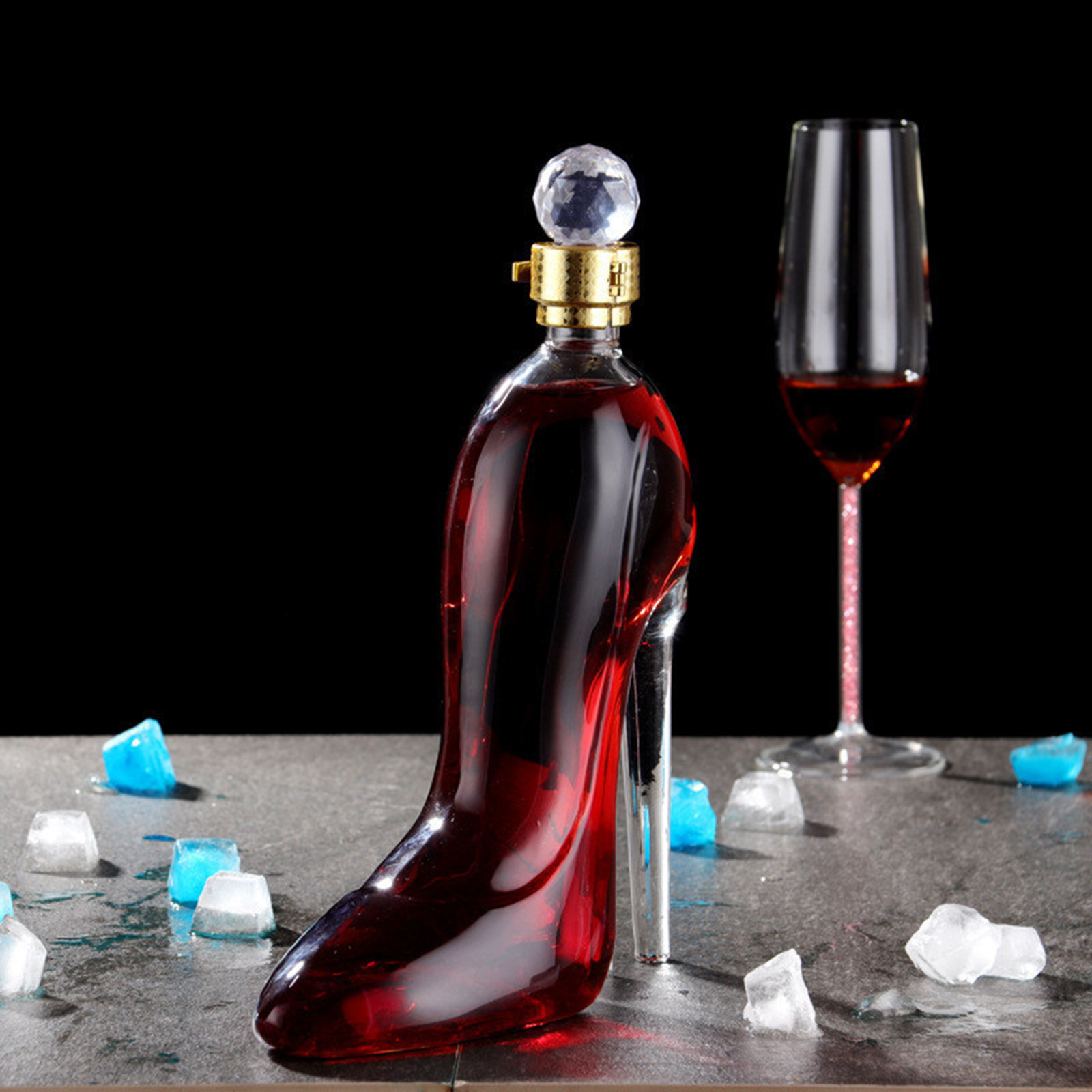 375ml High Heels Shape Whisky Decanter Luxurious Crystal Merlot Moscato Cognac Rum Wine Bottle Liquor Dispenser