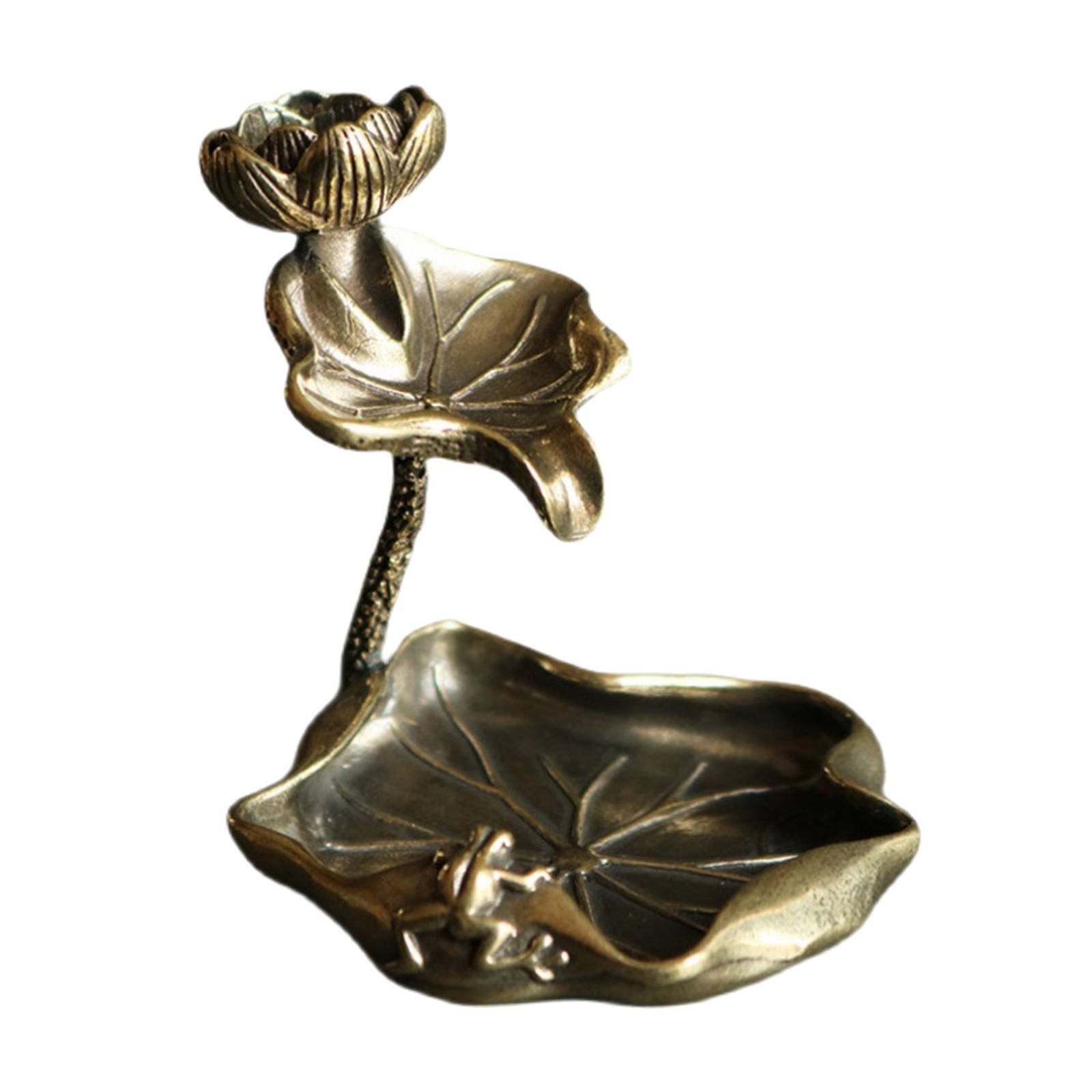 1 Piece Incense Holder Copper Decor Frog Aromatherapy Antique Censer Mini Burner Pond Lotus Leaf Reflux for Yoga Office Home