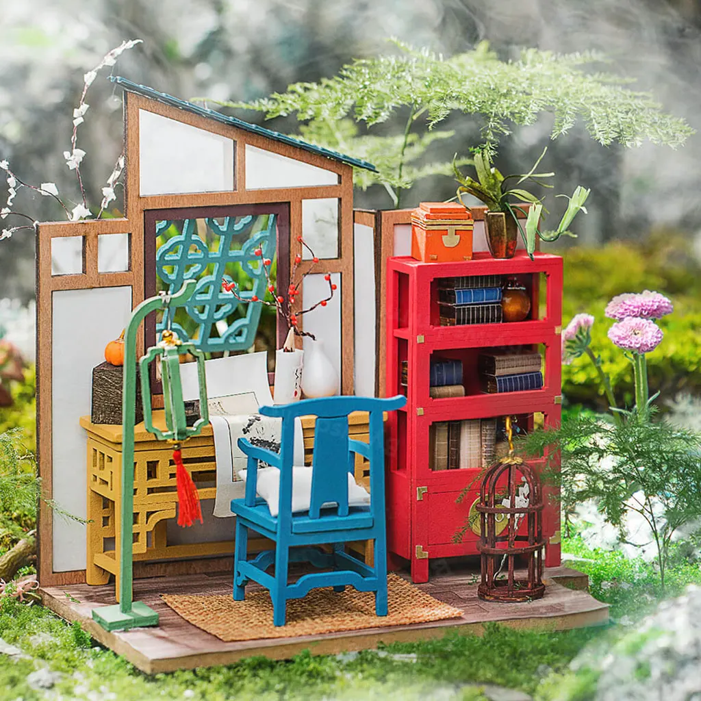 Miniature Dollhouse Kit LED Light Ancient Wood Vintage House Craft Doll House 3D Puzzles Self Assembly Toys Valentine`s Day Gift