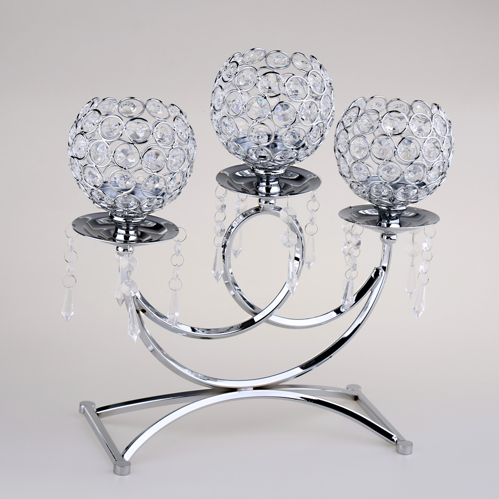 Crystal Metal Votive Tea Light Candle Holder 3-arms Candle Stand 36cm Tall Wedding Event Candelabra Candle Stick Decor Crafts