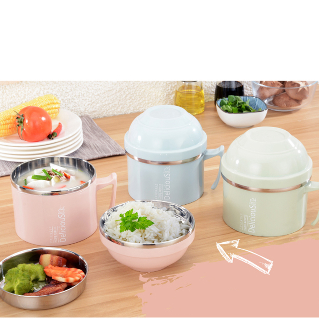 Durable Stainless Steel 3 Tier bento Lunch Box Fastfood Cup W Soup Bowl New