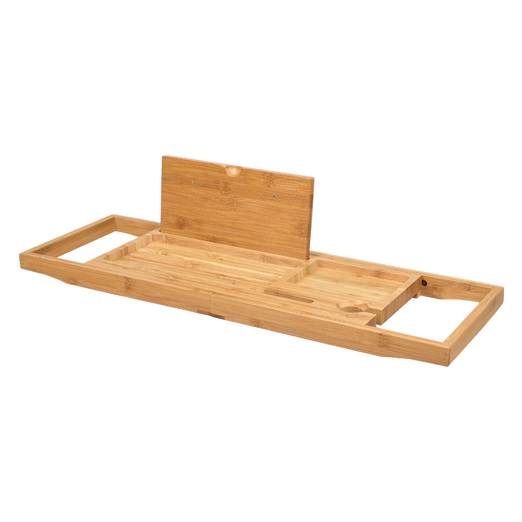 Wooden Bath Caddy Tray Extendable Bathtub Bridge Board Shelf wint Book / Tablet Stand, Wine Candle Holder