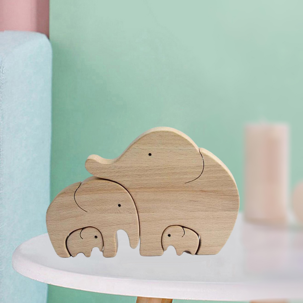 Wooden Elephant Sculpture Statue, Art Animal Figurine Home Decor Living Room TV Shelf Ornaments Artwork Mother's Day Gift