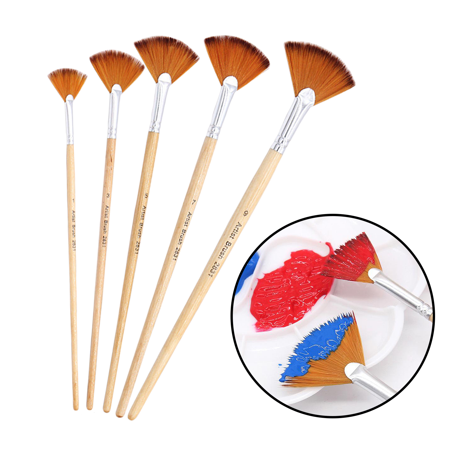 5 Pcs Fan Shaped Brushes Watercolor Fabric Artists Paint Set Oil Painting