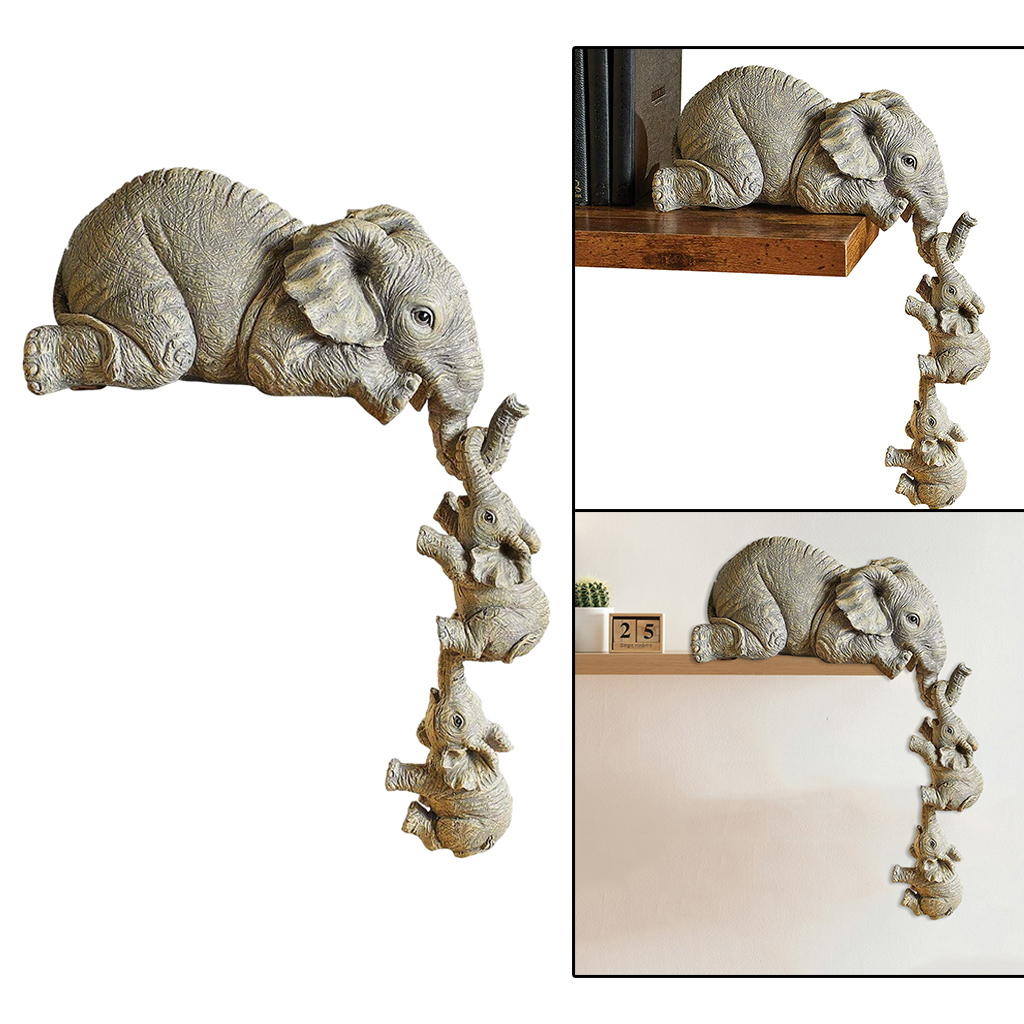 Cute Elephant Holds Two Calf Elephant Figurine Collectible Creative Decorative Animal Statue Tabletop Sculpture Shelf Decor