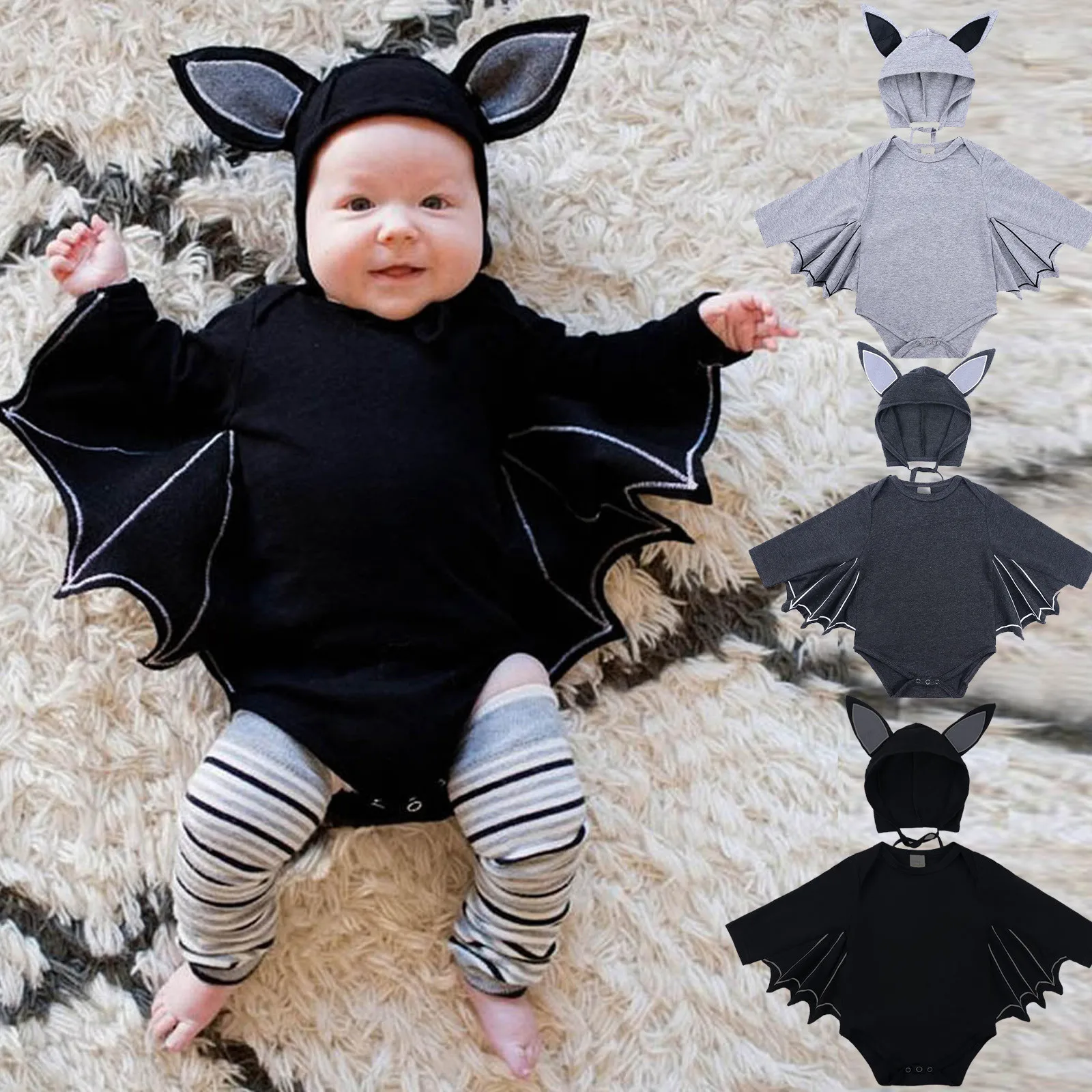 U-Sinmule Newborn Baby Halloween Romper Hooded Jumpsuit Cartoon Bat My 1st Halloween Bodysuit for Boys Girls 0-18 Months 